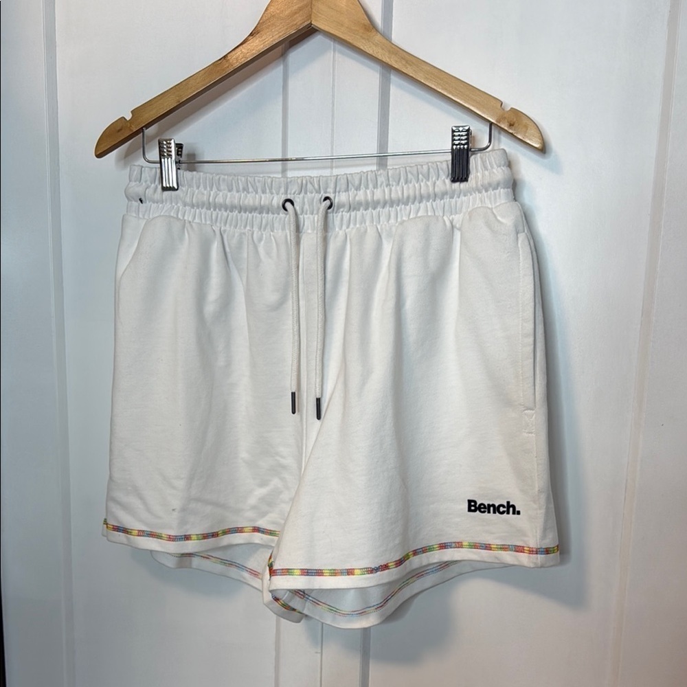 Bench Women's White Athletic Shorts with Rainbow Trim - Large